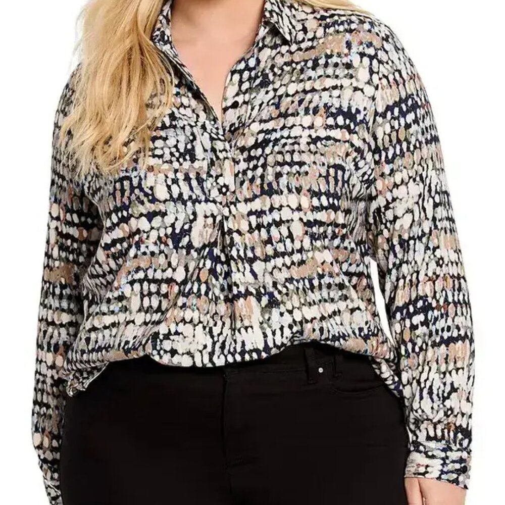 NIC+ZOE Harvest Dot Top Blouse Neutral Multi - Size 1X